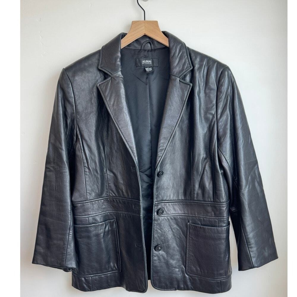 Vintage Alfani Black Leather Blazer 90s Y2K